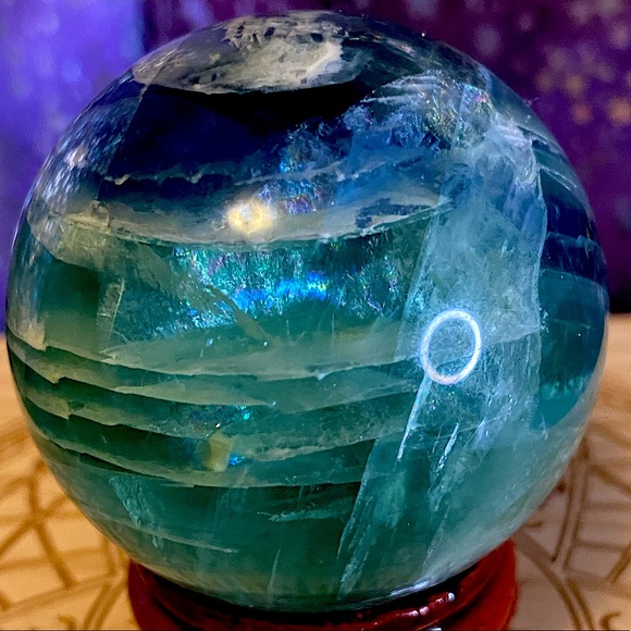 Mother Earth Other - Rainbow Fluorite Crystal Sphere With Rainbows!🌈